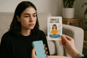 Image d'un jeu de cartes oracle de self-care, populaire auprès de la génération Z pour ses conseils modernes de bien-être.