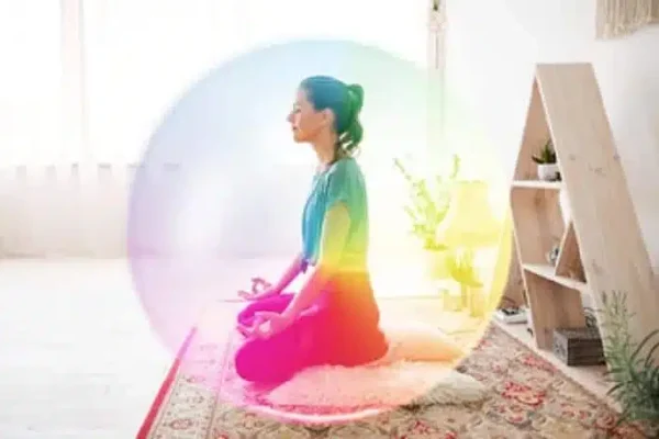 femme qui médite entourée d'une aura